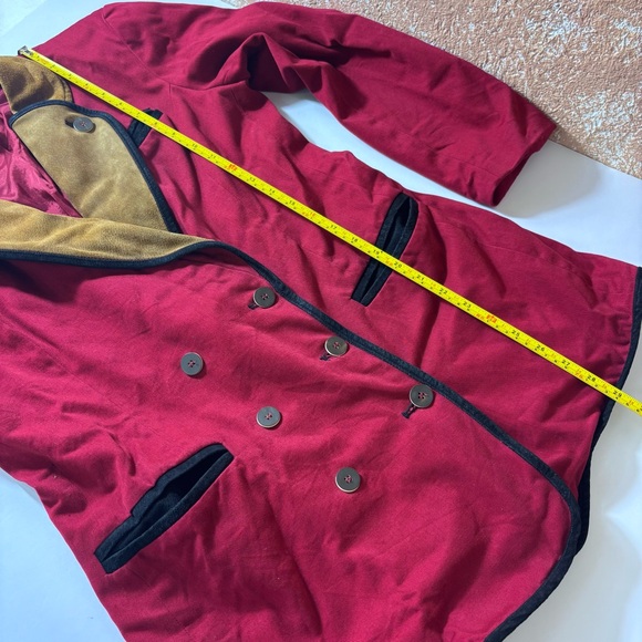 Vintage Ruff Hewn 90's Overcoat Double Breasted Equestrian Retro Red Medium - Picture 12 of 13